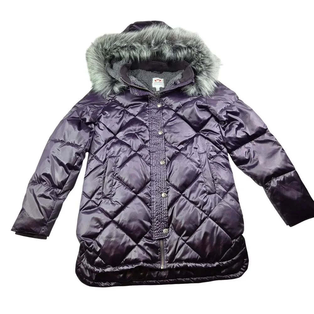 Appaman Girls 14 Purple Quilted Sloan Puffer Coat Faux Fur Hood Winter Jacket